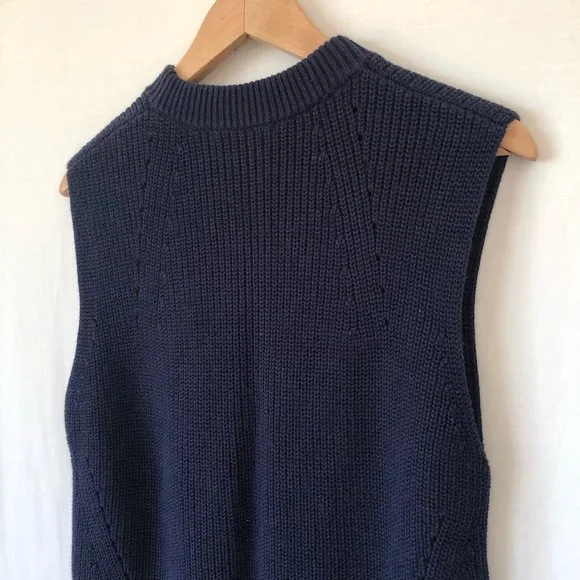 UNIQLO Size 12/14 M/L Navy Cotton Knitted Sleeveless Vest Winter Basic Neutral - Picture 8 of 9